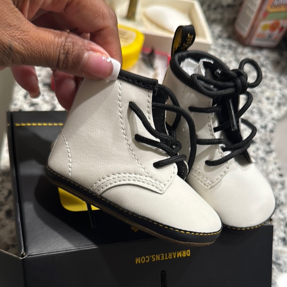 White Baby Boots with Black Laces